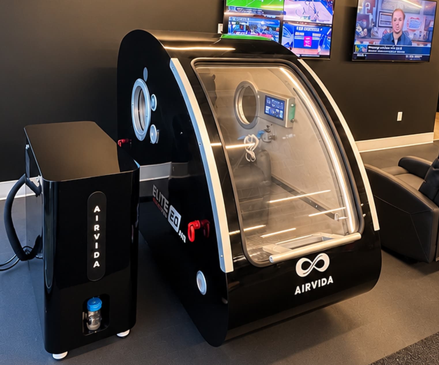 The Airvida Elite hyperbaric chamber and oxygen unit at Recover + Perform